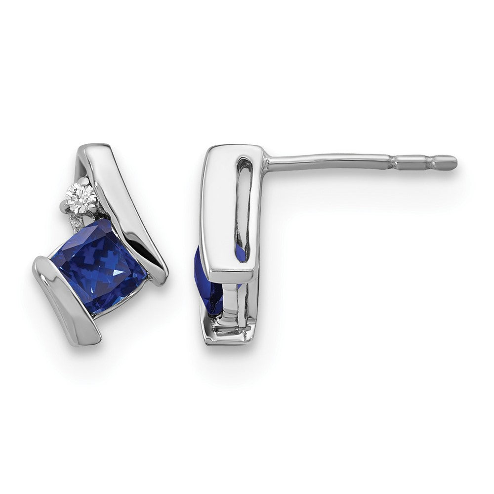14K White Gold Cushion Cr. Sapphire and Diamond Earrings