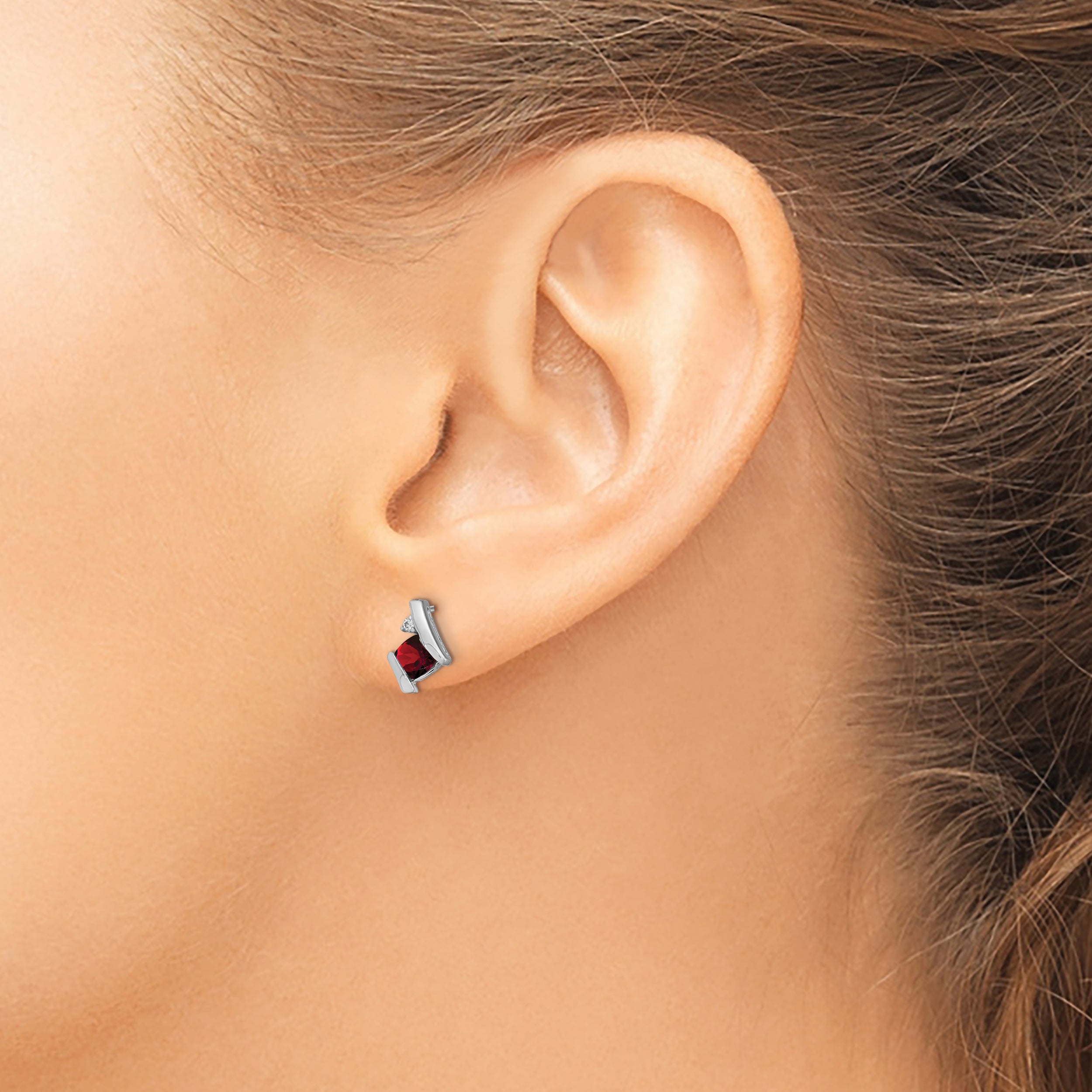 10K White Gold Cushion Garnet And Diamond Earrings