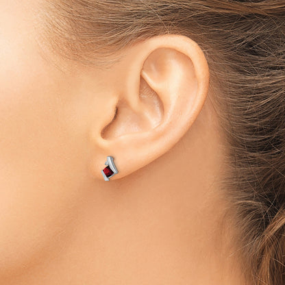 10K White Gold Cushion Garnet And Diamond Earrings