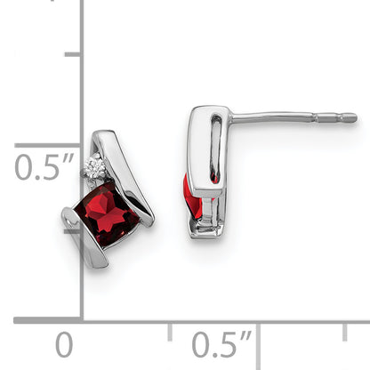10K White Gold Cushion Garnet And Diamond Earrings