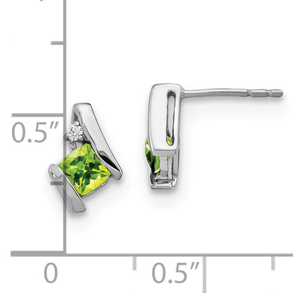 10K White Gold Cushion Peridot And Diamond Earrings