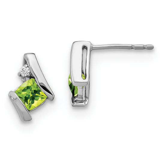 10K White Gold Cushion Peridot And Diamond Earrings