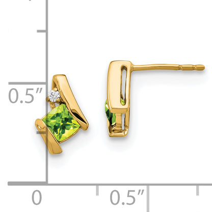 10K Yellow Gold Cushion Peridot And Diamond Earrings