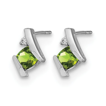 14K White Gold Cushion Peridot and Diamond Earrings