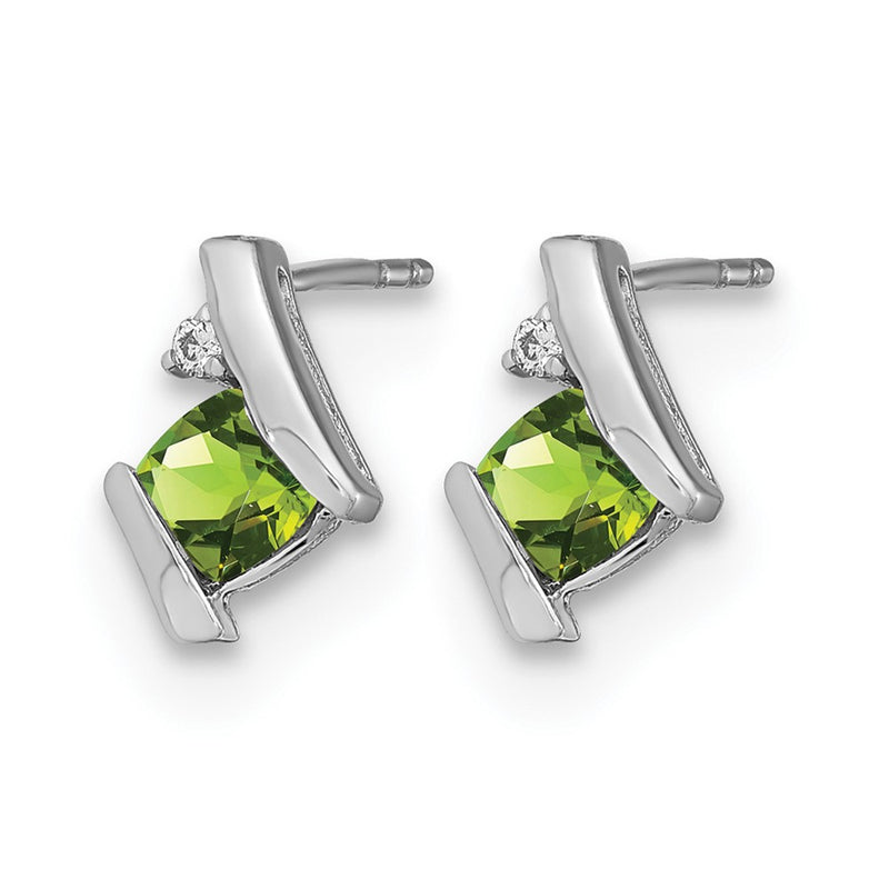14K White Gold Cushion Peridot and Diamond Earrings