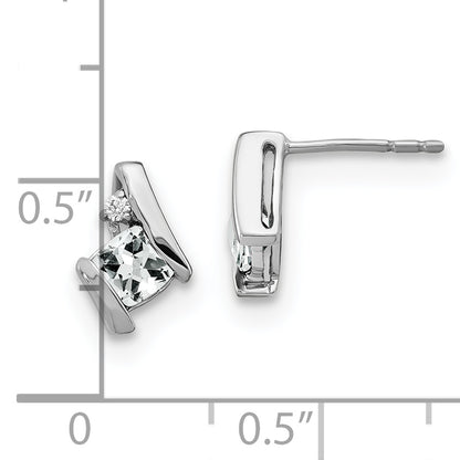 10K White Gold Cushion Topaz And Diamond Earrings