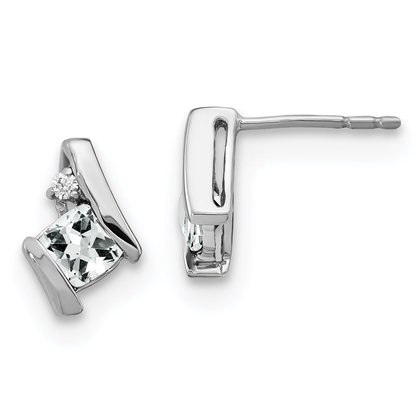 10K White Gold Cushion Topaz And Diamond Earrings