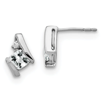 10K White Gold Cushion Topaz And Diamond Earrings