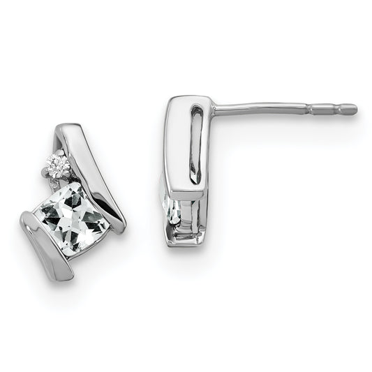 10K White Gold Cushion Topaz And Diamond Earrings
