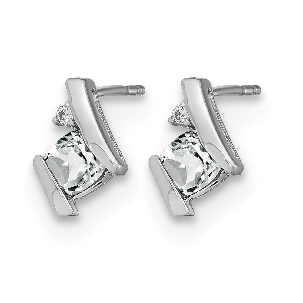 14K White Gold Cushion White Topaz and Diamond Earrings