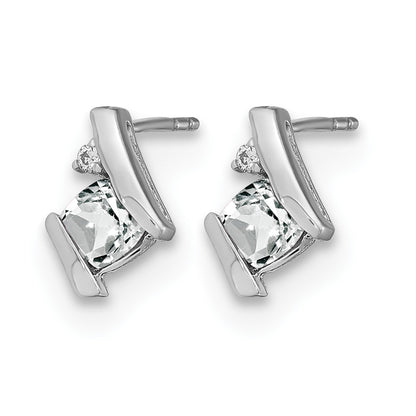 14K White Gold Cushion White Topaz and Diamond Earrings