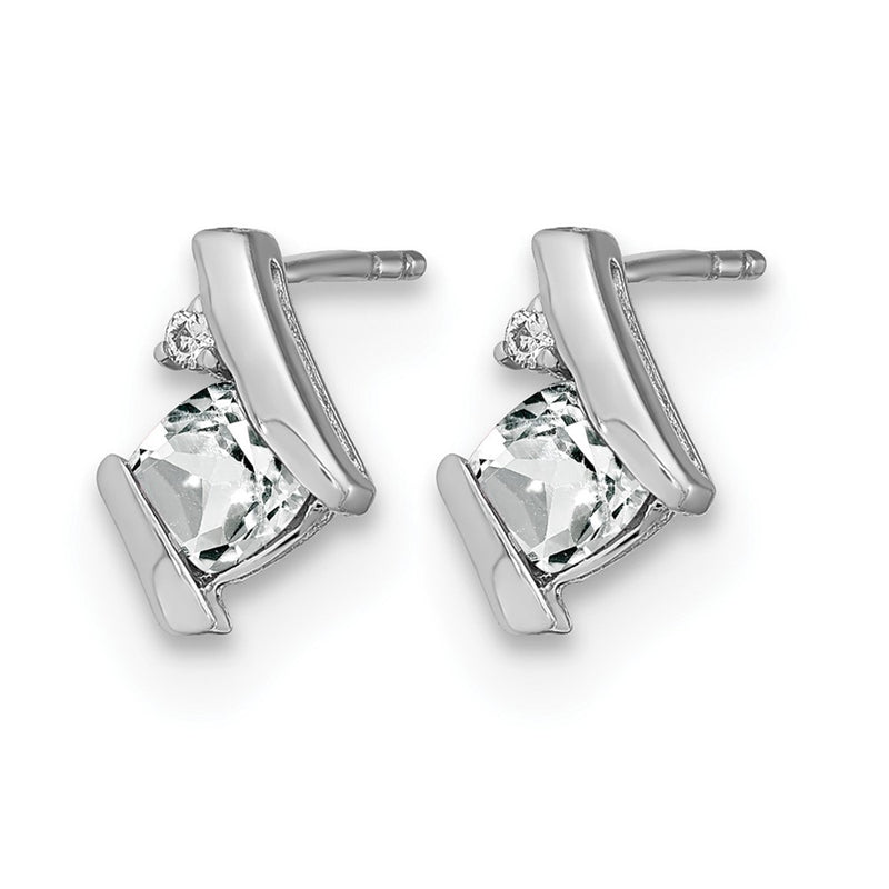 14K White Gold Cushion White Topaz and Diamond Earrings