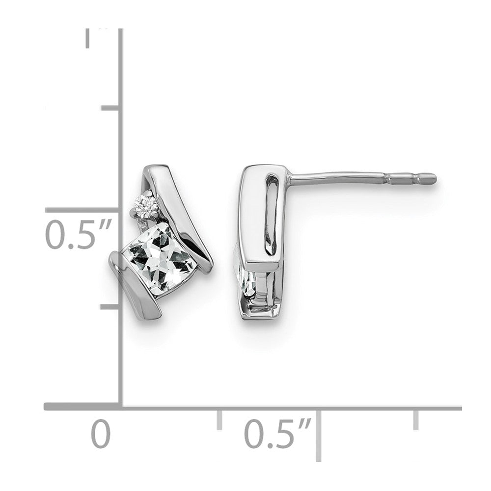 14K White Gold Cushion White Topaz and Diamond Earrings
