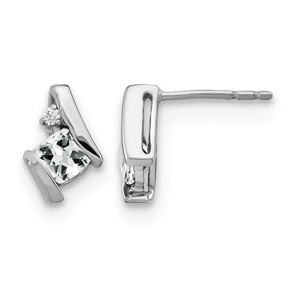 14K White Gold Cushion White Topaz and Diamond Earrings