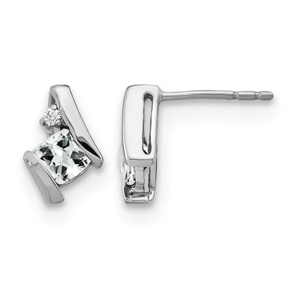 14K White Gold Cushion White Topaz and Diamond Earrings