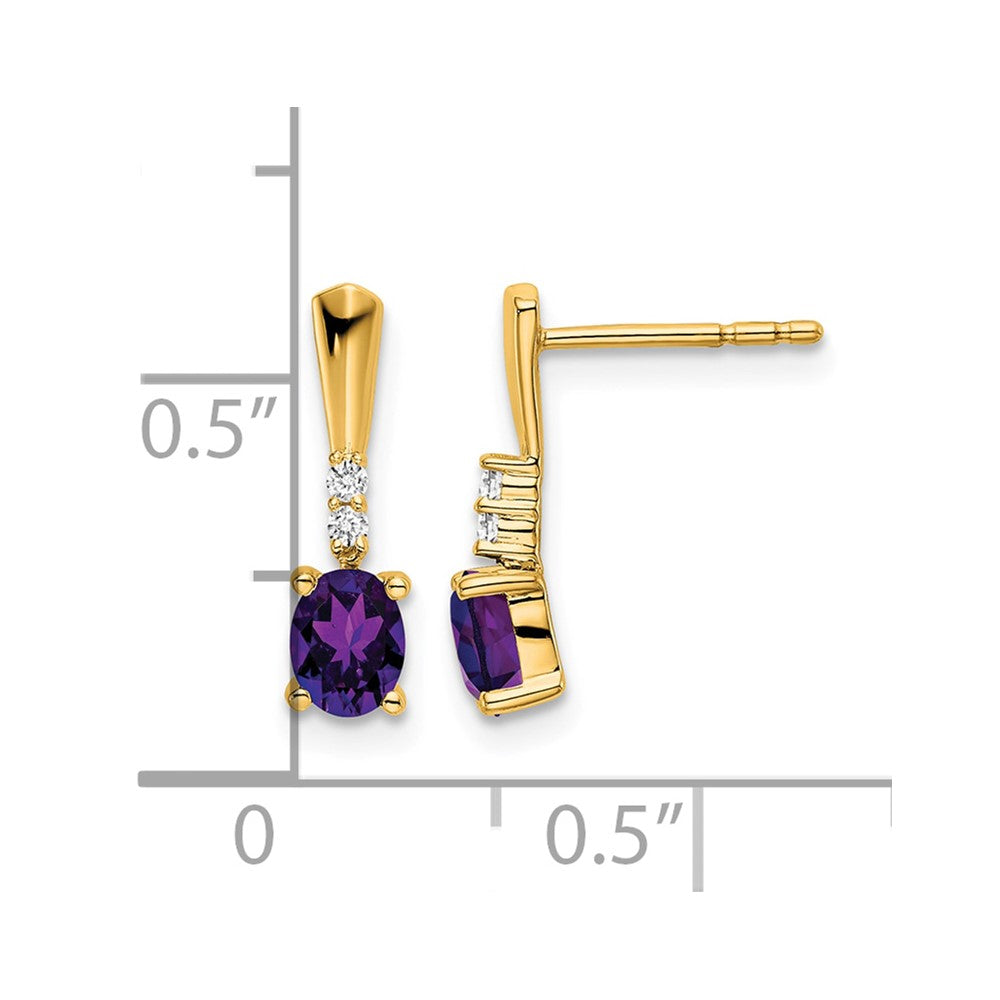 14K Yellow Gold Oval Amethyst and Diamond Dangle Earrings