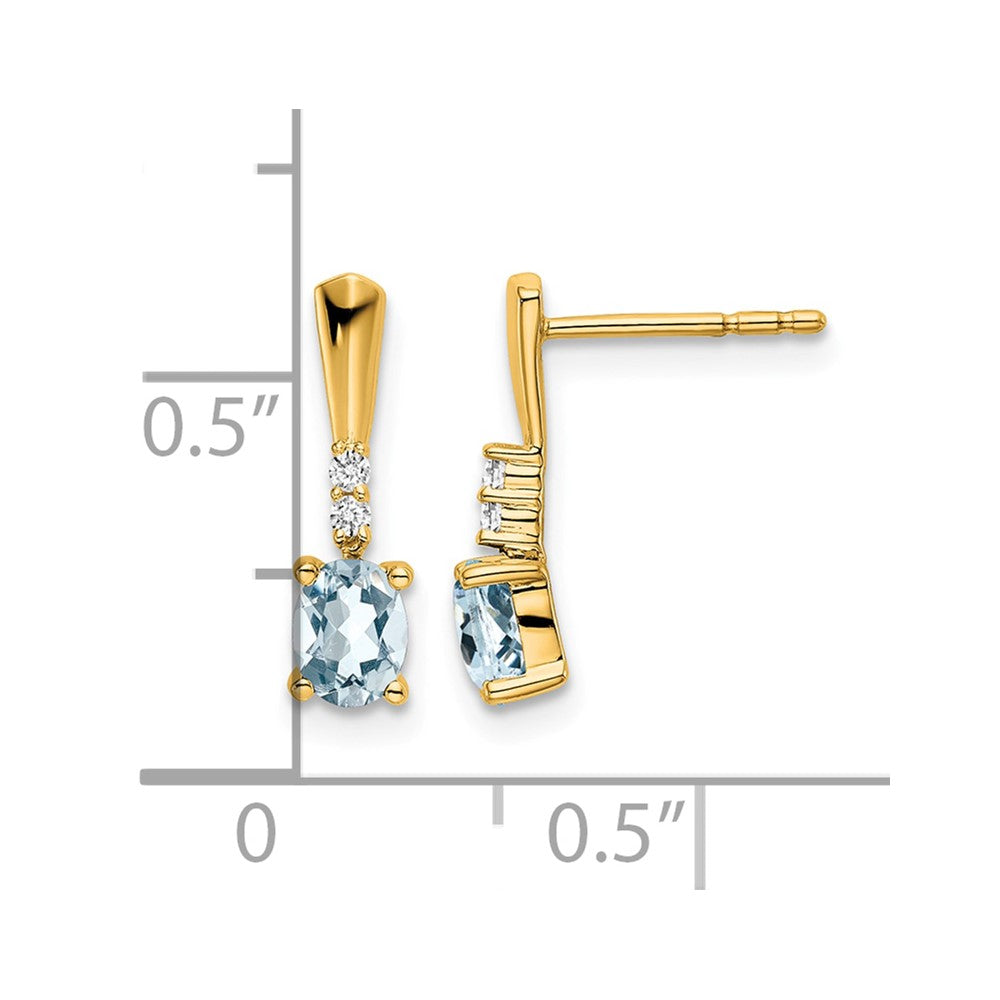 14K Yellow Gold Oval Aquamarine and Diamond Dangle Earrings