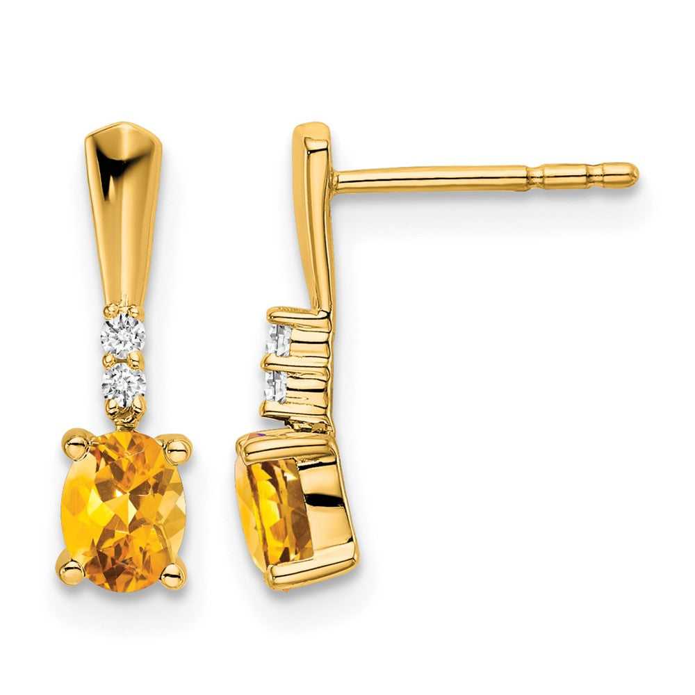 14K Yellow Gold Oval Citrine and Diamond Dangle Earrings