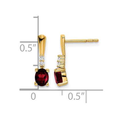 14K Yellow Gold Oval Garnet and Diamond Dangle Earrings