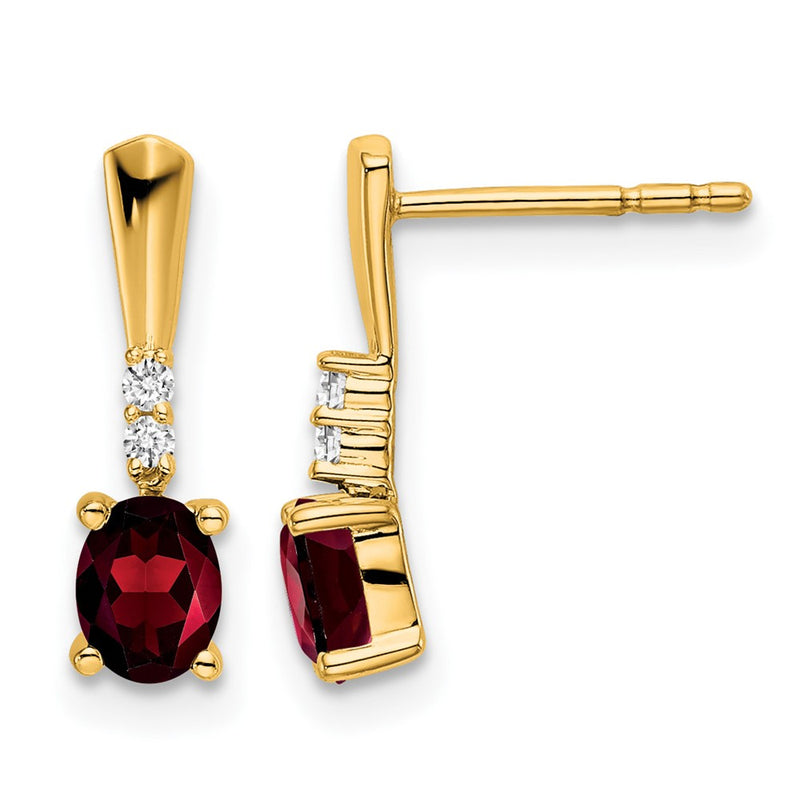 14K Yellow Gold Oval Garnet and Diamond Dangle Earrings