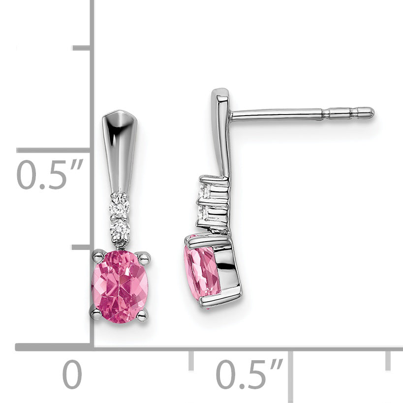 14K White Gold Oval Pink Tourmaline And Diamond Dangle Earrings