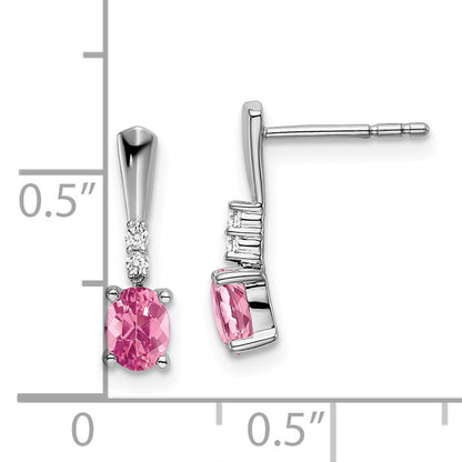 14K White Gold Oval Pink Tourmaline And Diamond Dangle Earrings