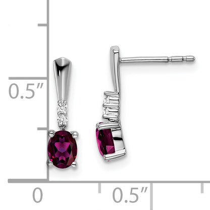 14K White Gold Oval Rhodolite Garnet And Diamond Dangle Earrings