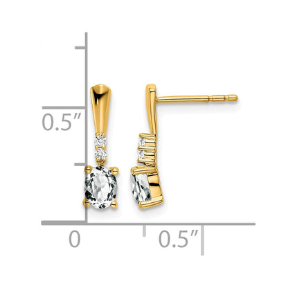 14K Yellow Gold Oval White Topaz and Diamond Dangle Earrings