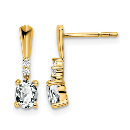 14K Yellow Gold Oval White Topaz and Diamond Dangle Earrings