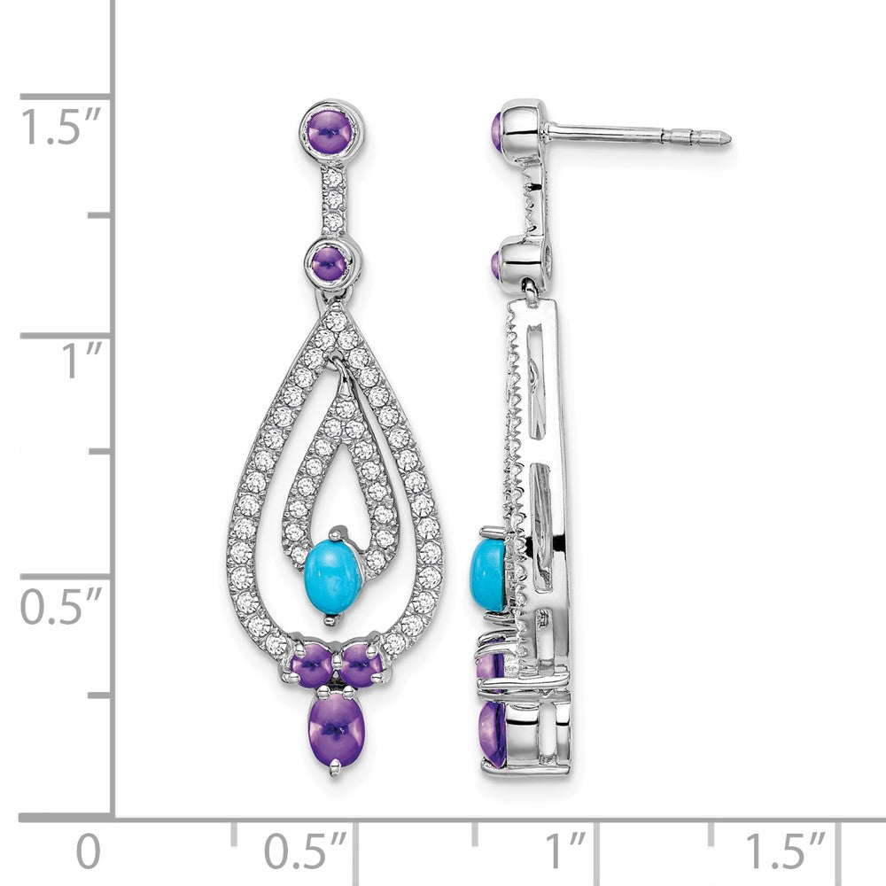 14K White Gold Turquoise/amethyst/white Topaz Dangle Earrings