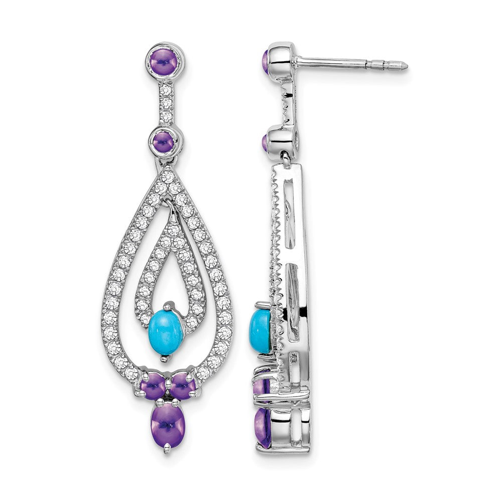 14K White Gold Turquoise/amethyst/white Topaz Dangle Earrings