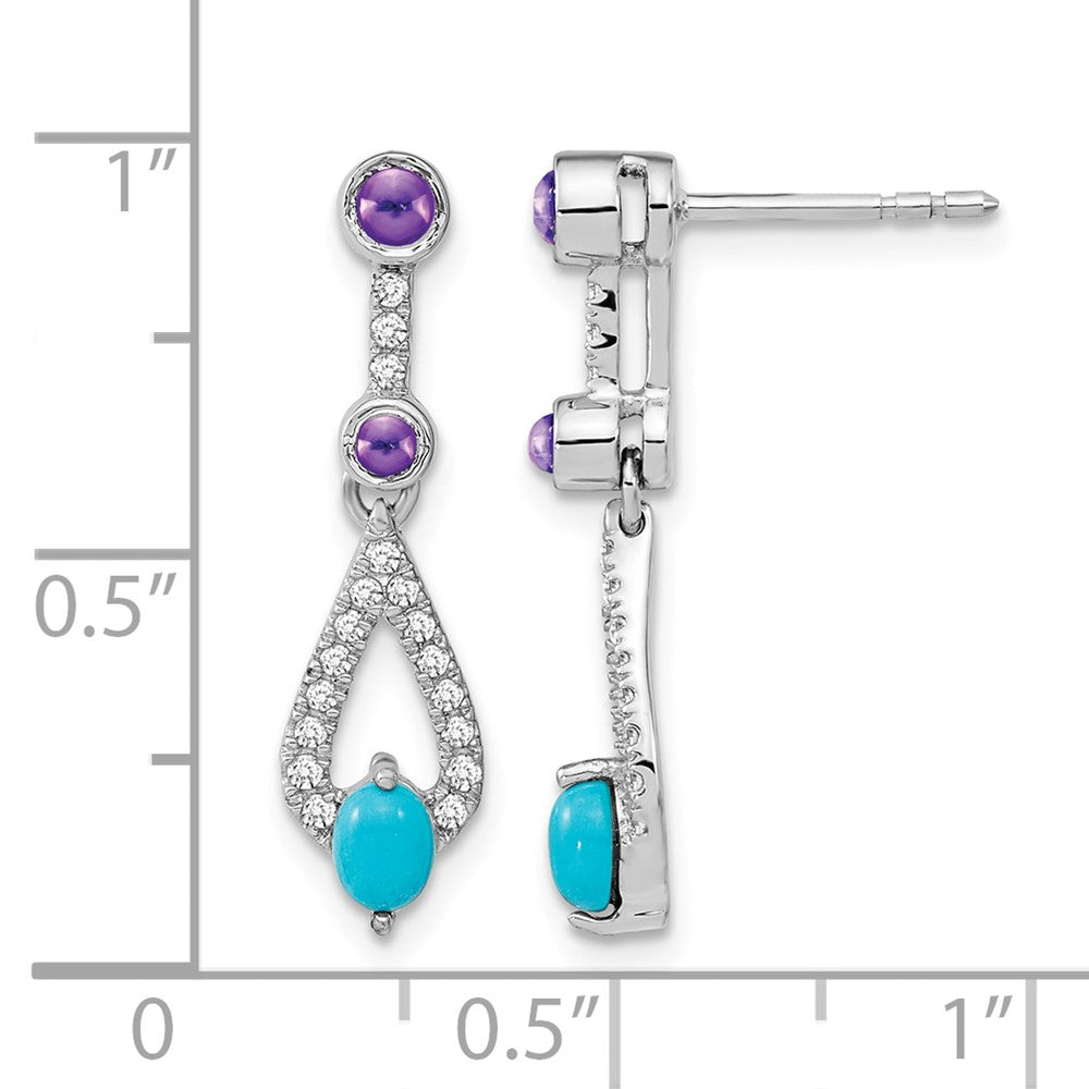 14K White Gold Turquoise/amethyst/white Topaz Dangle Earrings