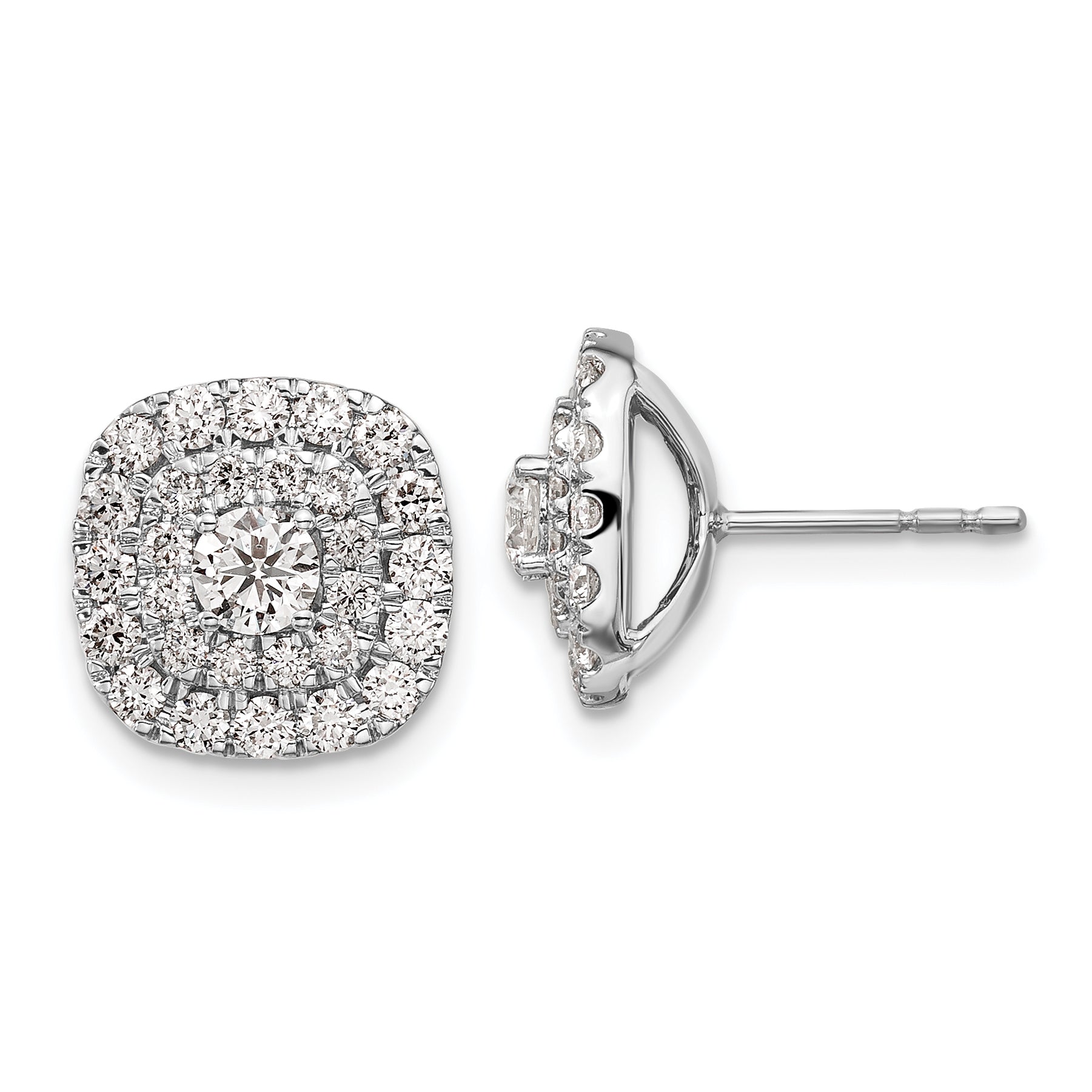 14K White Gold 1 1/2 Carat Lab Grown Diamond Vs+ F+ Double Halo Post Earrings