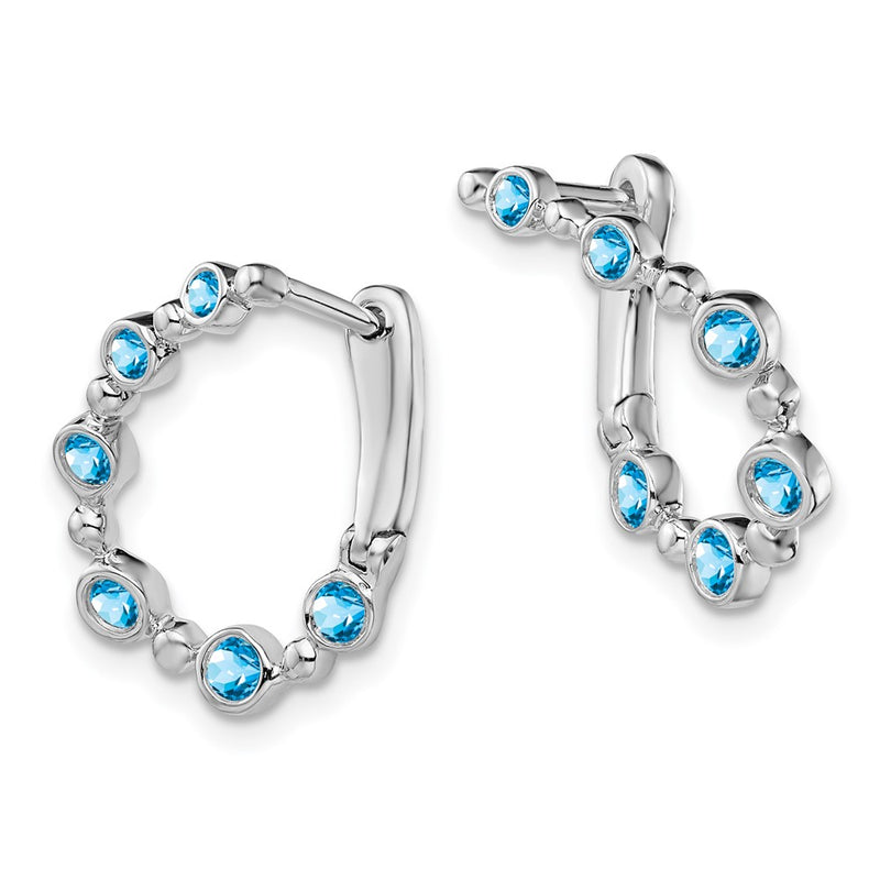 Solid 14k White Gold Simulated Blue Topaz Teardrop Hoop Earrings