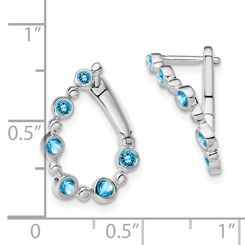 Solid 14k White Gold Simulated Blue Topaz Teardrop Hoop Earrings