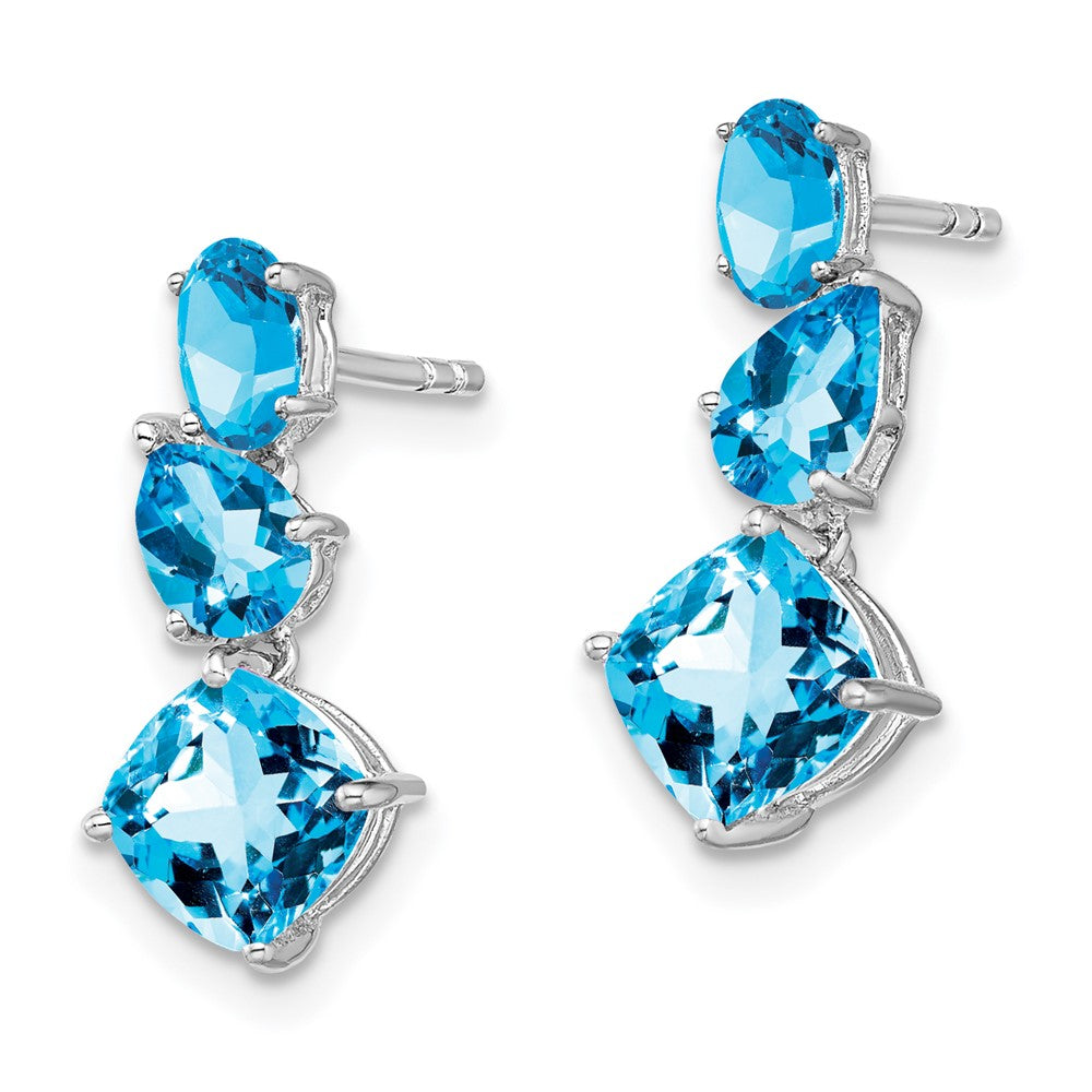 Solid 14k White Gold Simulated Blue Topaz Dangle Earrings