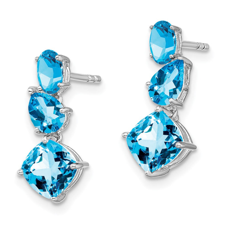 Solid 14k White Gold Simulated Blue Topaz Dangle Earrings