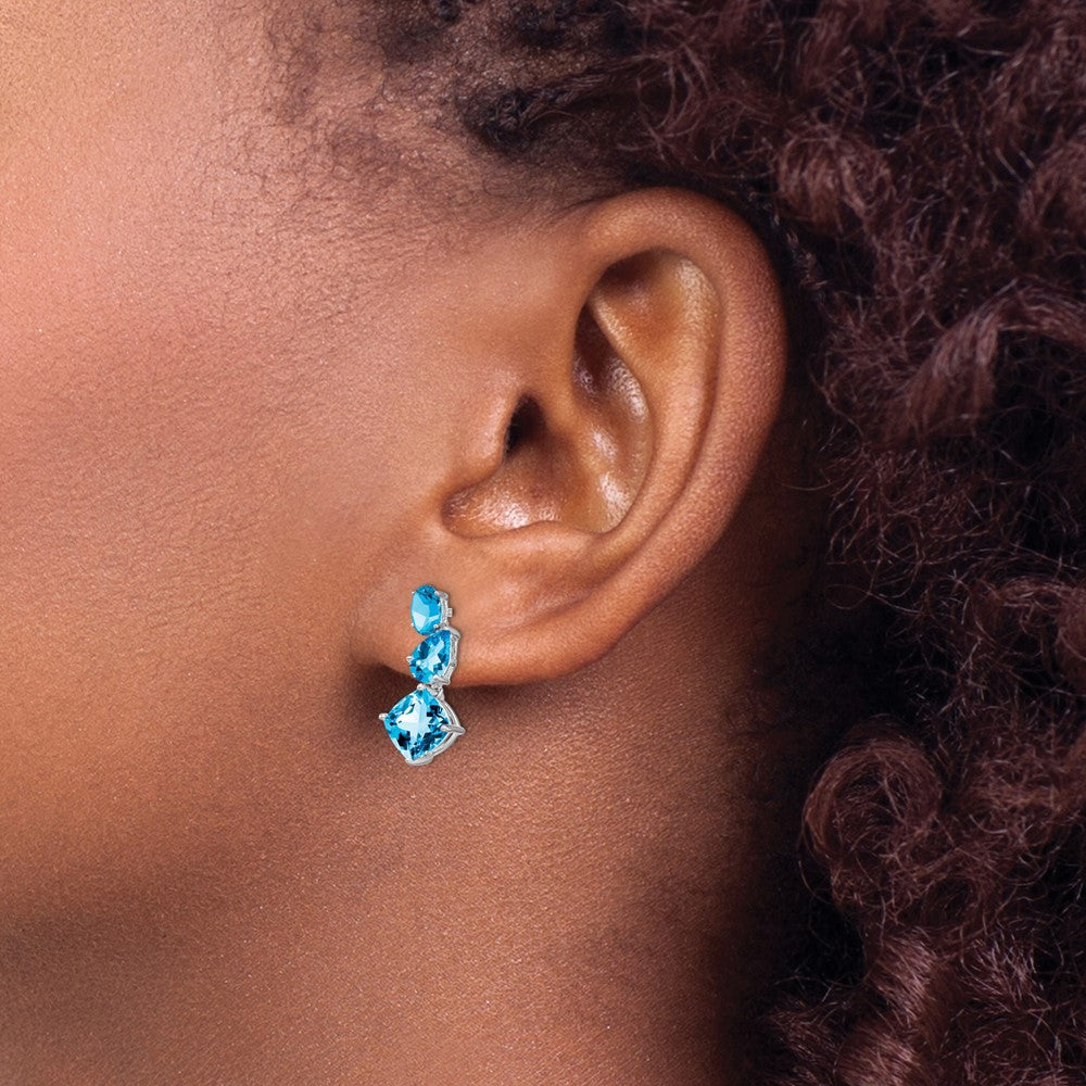 Solid 14k White Gold Simulated Blue Topaz Dangle Earrings