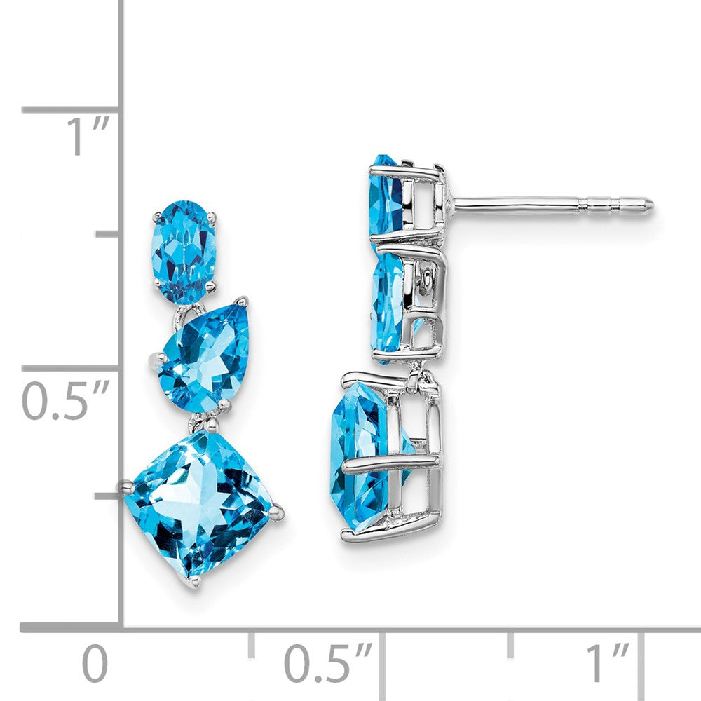 Solid 14k White Gold Simulated Blue Topaz Dangle Earrings
