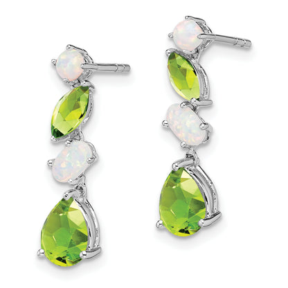 Solid 14k White Gold Simulated Peridot and Opal Dangle Earrings
