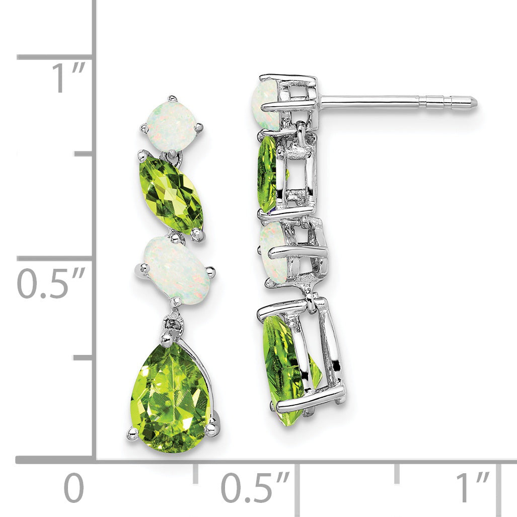 Solid 14k White Gold Simulated Peridot and Opal Dangle Earrings