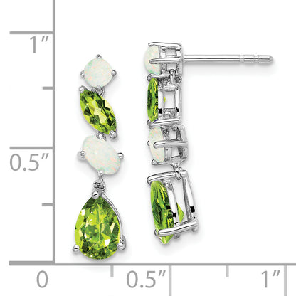 Solid 14k White Gold Simulated Peridot and Opal Dangle Earrings