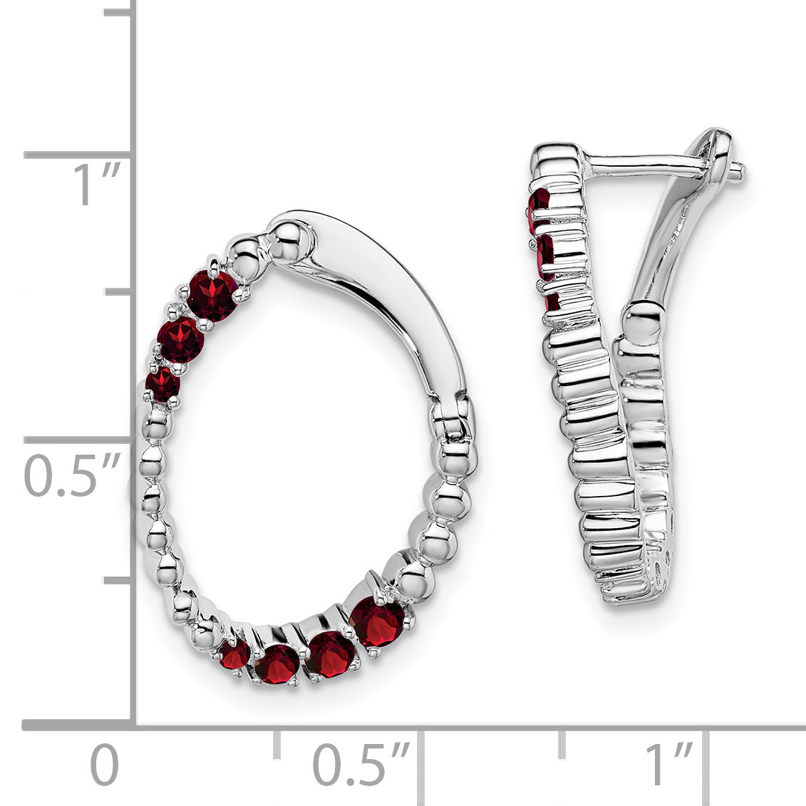 Solid 14k White Gold Simulated Garnet Oval Hoop Earrings