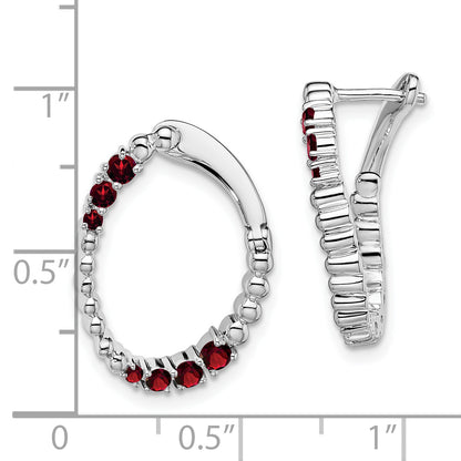 Solid 14k White Gold Simulated Garnet Oval Hoop Earrings