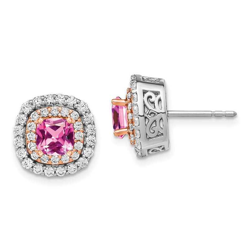 14K White/Rose Gold Two-Tone Lab Grown VS/SI FGH Diamond and Created Pink Sapphire Earrings