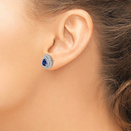 14K White Gold Lab Grown VS/SI FGH Diamond & Created Blue Sapphire Earrings