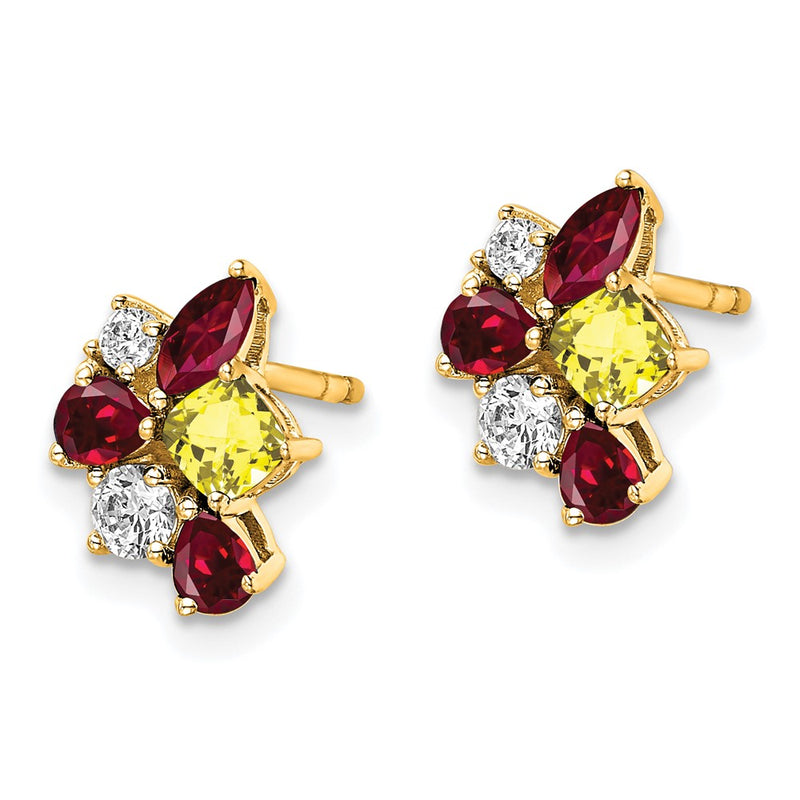 14k Yellow Gold Lab Grown VS/SI FGH Diamond Created Ruby and Created Sapphire Earrin