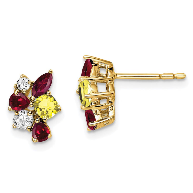 14k Yellow Gold Lab Grown VS/SI FGH Diamond Created Ruby and Created Sapphire Earrin