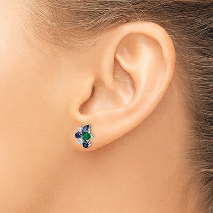 14k White Gold 1/5 Ct. Lab Grown Diamond VS/SI+ G+ and Created Emerald Post Earrings