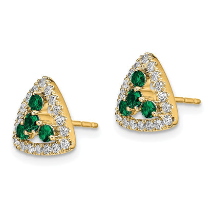 14k Yellow Gold 3/8 Ct. Lab Grown Diamond VS/SI+ G+ and Created Emerald Complete Triangle Post Earrings